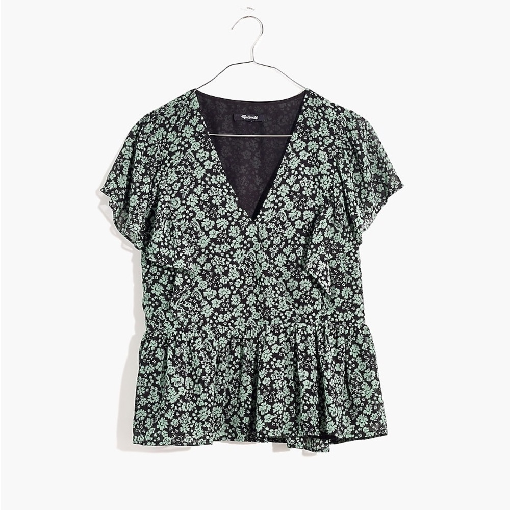 Madewell Black Floral Peplum Wrap Blouse - Picture 3 of 7